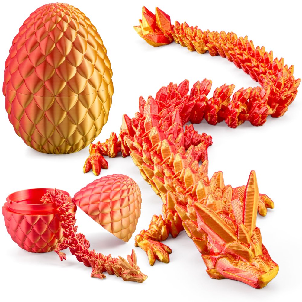 JOYIN 3D Printed Dragon Egg with 12" Laser Orange Dragon Inside, Magic Articulated Toys, Cool 3D Fidget Toy, Easter Stuffers Party Favors for Boys Teen Girls, Classroom Prize Supplies Gifts