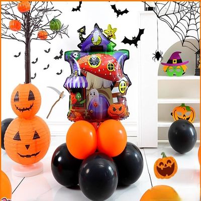 10pcs 12inch Black Orange Latex Balloon Party Theme Halloween Balloons Decor for Baby Shower Wedding Anniversary Halloween Baby Birthday Party Decorations (cute house)