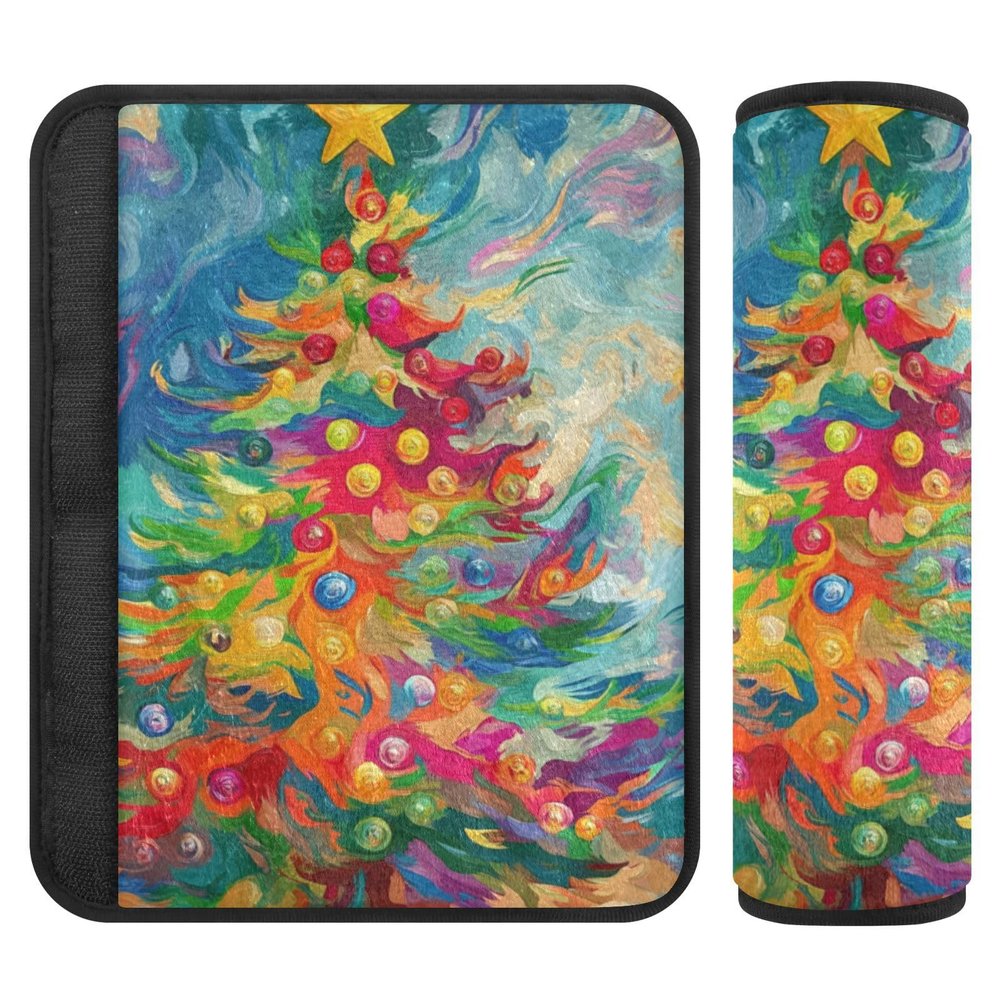 Colorful Christmas Tree 2 pcs car Seats Strap Covers Stop seat Belt Cutting into Neck for Auto forro para cinturon de seguridad