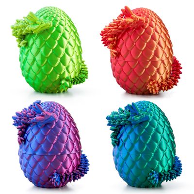 JOYIN 4 Pcs 3D Printed Dragon Eggs with Laser Dragon, Cool Articulated Toys for Kids Christmas Stuffers Party Favors, Magic Fidget Toy Classroom Prize Gifts for Boys Teen Girls (Purple+Blue+Red+Green)