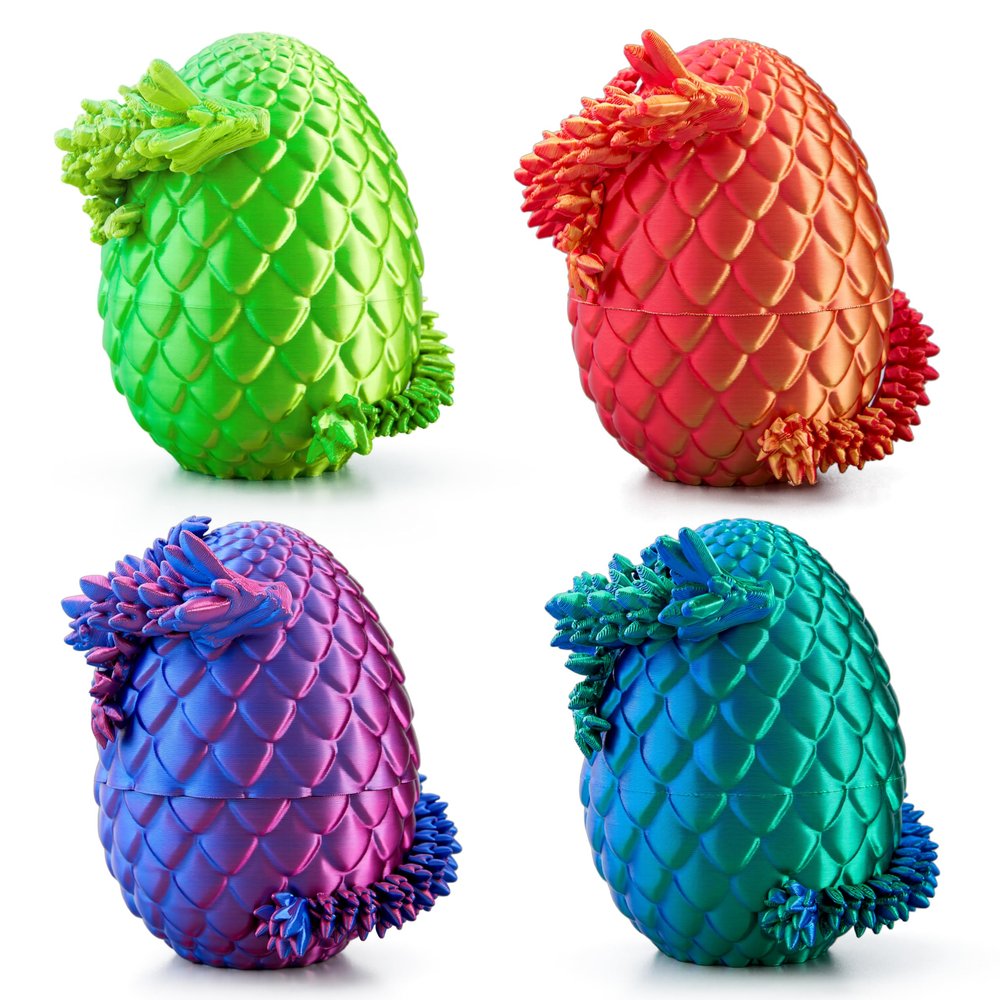 JOYIN 4 Pcs 3D Printed Dragon Eggs with Laser Dragon, Cool Articulated Toys for Kids Christmas Stuffers Party Favors, Magic Fidget Toy Classroom Prize Gifts for Boys Teen Girls (Purple+Blue+Red+Green)