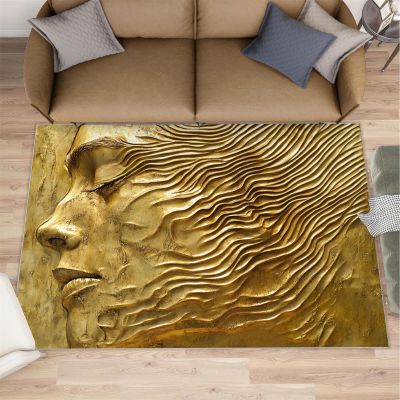 4x5 Relief Area Rugs - Sculpture Embossed Rug for Entryway, Golden Women Relief Washable Entry Way Rugs Kids Carpet for Inside House Playroom Living Room End Table Nursery