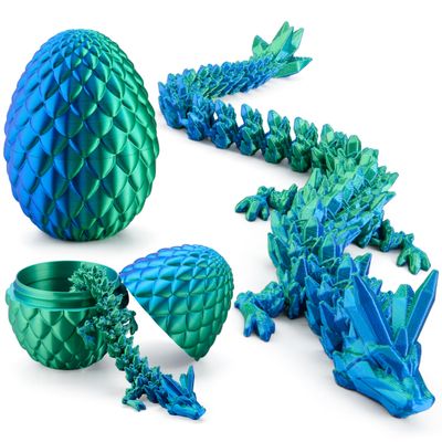 JOYIN 3D Printed Dragon Egg with 12" Laser Blue-Green Dragon Inside, Magic Articulated Toys, Cool 3D Fidget Toy, Easter Stuffers Party Favors for Boys Teen Girls, Classroom Prize Supplies Gifts