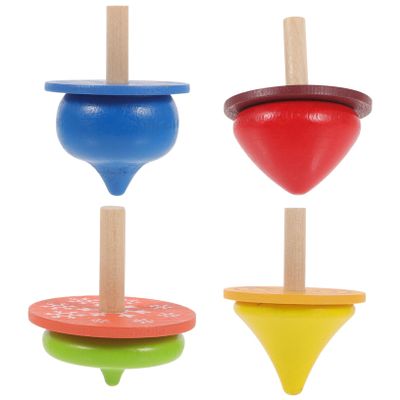 LIOOBO 4pcs Wooden Spinning Tops Educational for Colorful Gyro for Hand Eye Coordination and Creative Play Safe Material for Boys Ages
