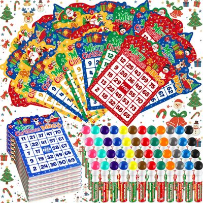Eersida 192 Pack Christmas Bingo Game and 0.5 oz Dot Daubers Set Includes 144 Bingo Cards and 48 Dot Markers Game Supplies set for Christmas Gifts Party Favor Supplies Xmas Family Casino Play Night
