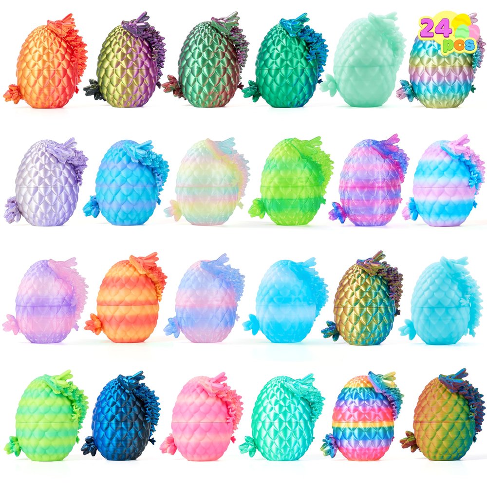 JOYIN 24 Pcs 3D Printed Dragon Eggs with Colorful Dragon Inside, Magic Articulated Toys, Basket Stuffers for Boys & Girls, Easter Theme Party Favors, Easter Egg Hunt, Classroom Prize Supplies Gifts