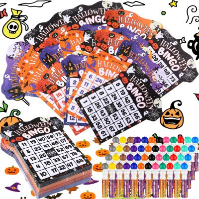 Eersida 192 Pack Halloween Bingo Game and 0.5 oz Dot Daubers Set Includes 144 Bingo Cards and 48 Dot Markers Game Supplies set for Halloween Gifts Party Favor Supplies Family Casino Play Night