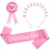 Alrhso Birthday Girl Crown with Sash and Birthday Girl Award Ribbon Badge Pink Happy Bithday Tiara Award Ribbon Headband Princess for Women Birthdays Party Decorations view 1