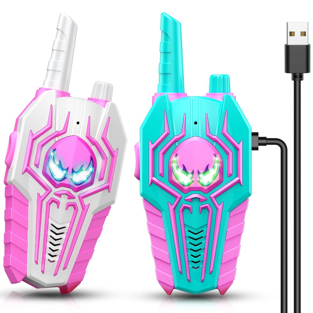 Rechargeable Walkie Talkies Toys for Girls, Xmas Gifts for Girls Ages 3 4 5 6 7 8 9 10 Kids Walkie Talkies 2 Pack Outdoor Hiking Toy for 5-7 Year Old Girl Birthday Gift 2 Way Radio for Kids