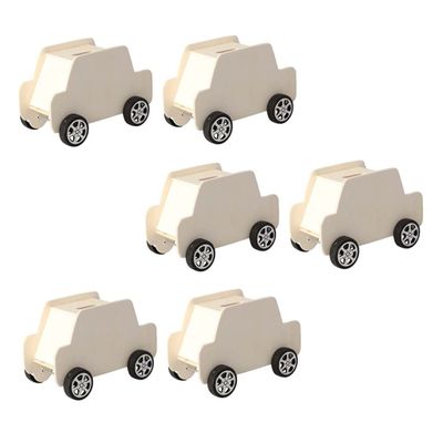 Abaodam 6Pcs DIY Wooden Car Shaped Coin Storage Boxes Craft Money Saving Banks for Home Decoration and Gift Unfinished Wooden Change Containers for Painting and Assembly