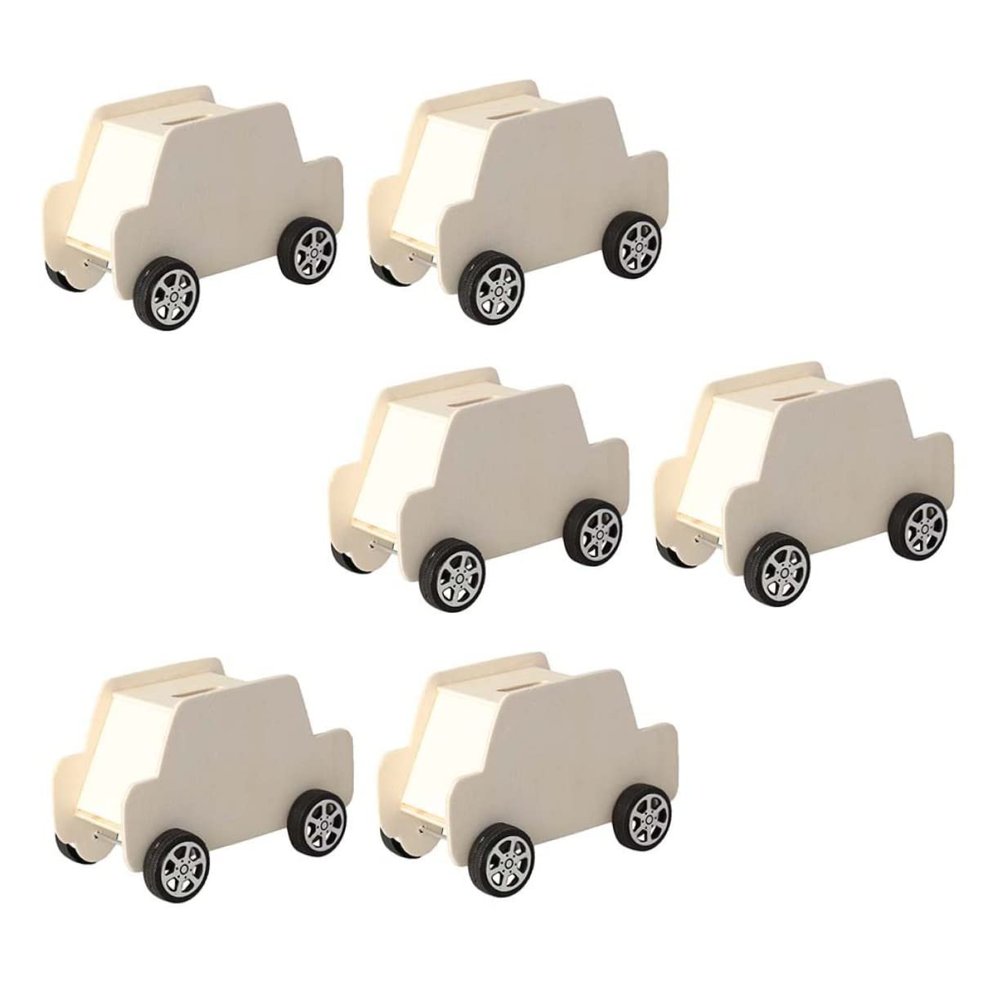 Abaodam 6Pcs DIY Wooden Car Shaped Coin Storage Boxes Craft Money Saving Banks for Home Decoration and Gift Unfinished Wooden Change Containers for Painting and Assembly