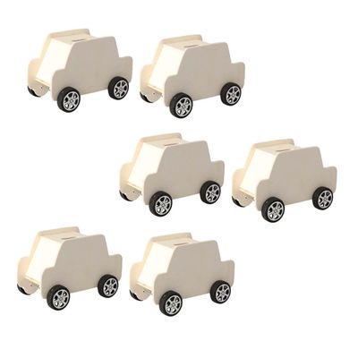 CVUTOVO 6Pcs Wooden Car Shaped Coin Storage Boxes DIY Educational Money Storage Cases for Craft Play Home Decoration Multi Function Savings Banks