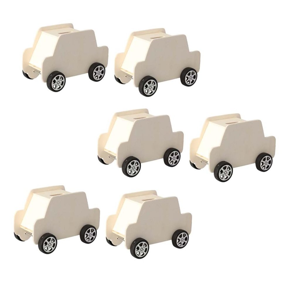 CVUTOVO 6Pcs Wooden Car Shaped Coin Storage Boxes DIY Educational Money Storage Cases for Craft Play Home Decoration Multi Function Savings Banks