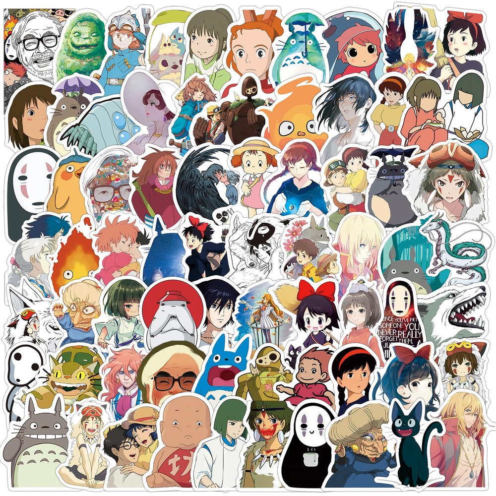 100pcs Cartoon Miyazaki Hayao Stickers for Kids, Cute Vinyl Waterproof Miyazaki Hayao Decal for Water Bottle Laptop Toy Sticker for DIY Decorate Bumper Phone Hard Hat Teens Party Gifts