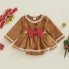 Baby Girl Christmas Thanksgiving Outfit Ruffled Long Sleeve Romper Dress Bodysuit with Headband Fall Winter Clothes (F-Brown, 6-12 Months) view 2