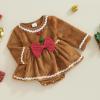 Baby Girl Christmas Thanksgiving Outfit Ruffled Long Sleeve Romper Dress Bodysuit with Headband Fall Winter Clothes (F-Brown, 6-12 Months) view 3