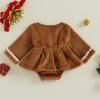 Baby Girl Christmas Thanksgiving Outfit Ruffled Long Sleeve Romper Dress Bodysuit with Headband Fall Winter Clothes (F-Brown, 6-12 Months) view 4