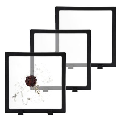 3PCS 3D Transparent Floating Frame with Stand, Challenge Coin Display Holder, Floating Display Case for Jewelry, Medals, Specimens, Small Items, Fossils Rocks,7.1 x 7.1 inch