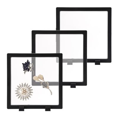 3PCS 3D Transparent Floating Frame with Stand, Challenge Coin Display Holder, Floating Display Case for Jewelry, Medals, Specimens, Small Items, Fossils Rocks,6.3 x 6.3 inch