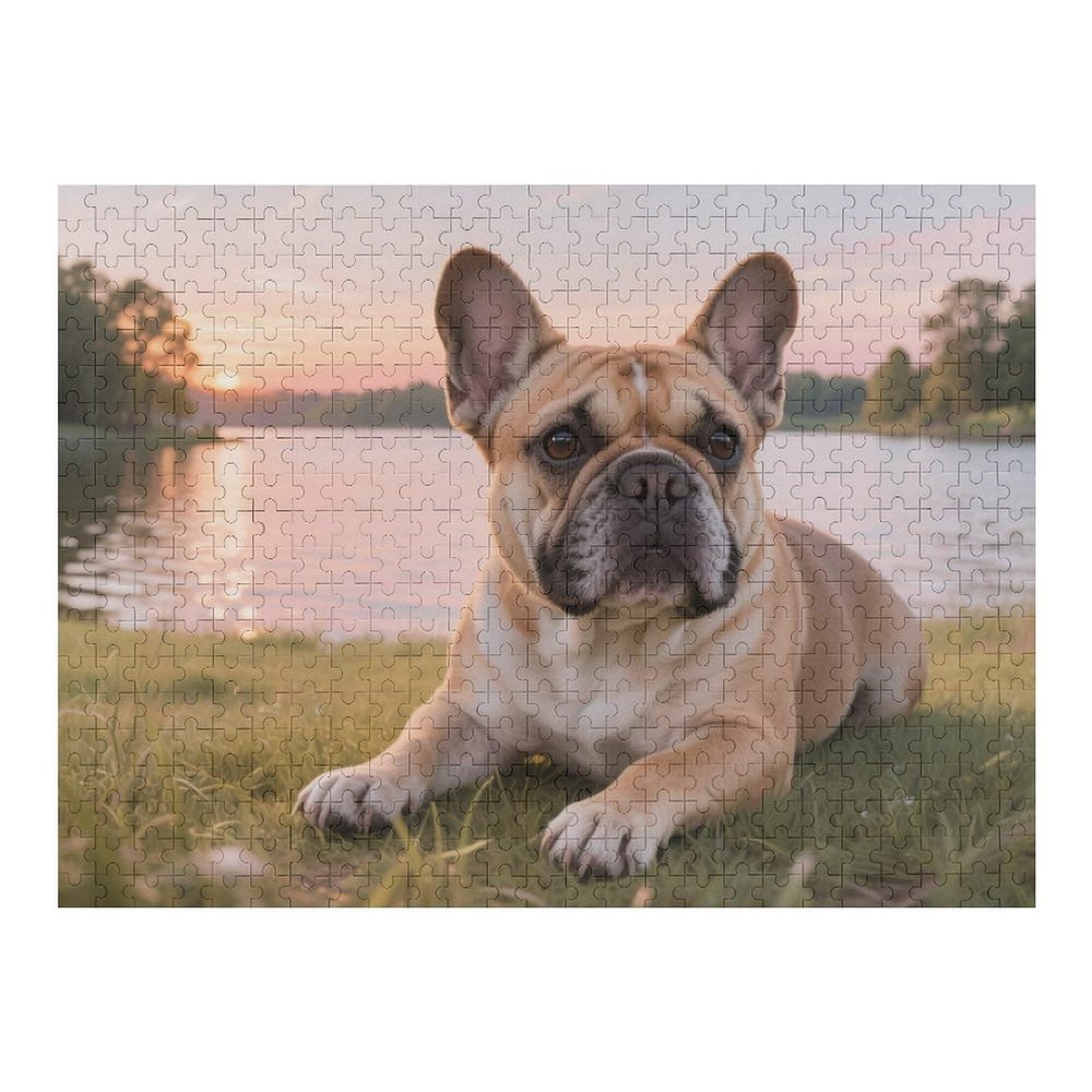 French Bulldog Wooden Jigsaw Puzzle 500 Pieces Charming Animal Wooden Puzzle for Adults Featuring Sweet French Bulldog Artwork