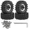 4Pcs 1.3" Beadlock Wheels and Tires Compatible with 1/18 TRX4M SCX24 FMS Ascent-18 RC Crawler Car, 64mm*26mm (Black) view 1