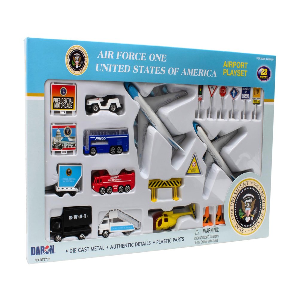 Daron 22-Piece Die-Cast Metal and Plastic Airport Playset Airplanes, Vehicles, and Accessories Playset Toy and Collectible for Children Ages 3+