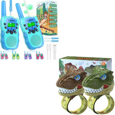 Vvinca Toddler Walkie Talkies for Kids 4 Pack - Toys for Boys Girls Age 3-12 Including Dinosaur Walkie Talkies 2 Pack, Rechargeable Walkie Talkie 2 Pack, Kids Toys for ChristmasBirthday Gifts