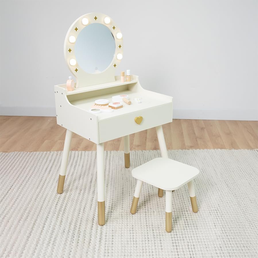 Fat Brain Toys Dressing Table with Light - Star of The Stage Light-up Vanity Playroom and Bedroom Furnishings for Ages 3 to 6