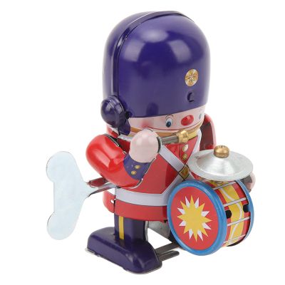 Luocute Tinplate Wind Up Figure Toy Drumming Decorative Clockwork Drumming Toy Collectible Vintage Wind Up Figurine Decor Walking Drummer Soldier Decorative