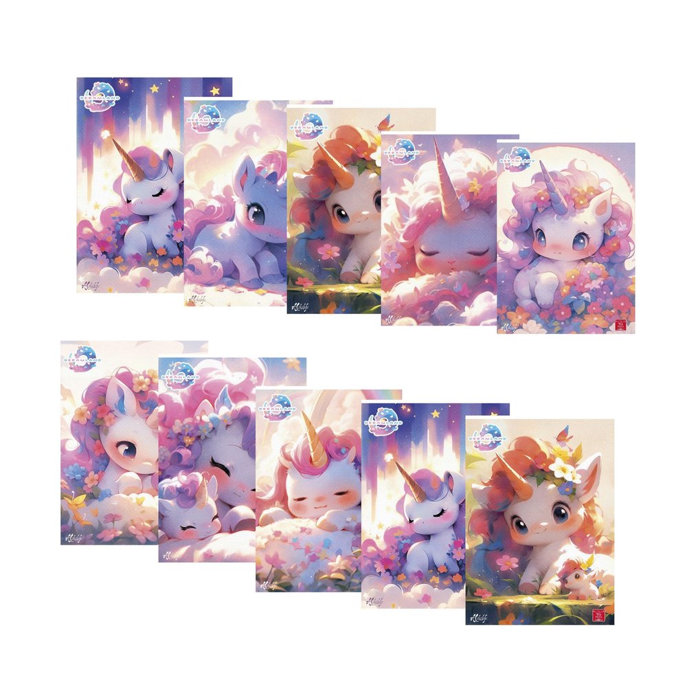 Pigna, Pack of 10 Maxi A4 Unicorn Glitter Cover Ruled Margin Notebooks