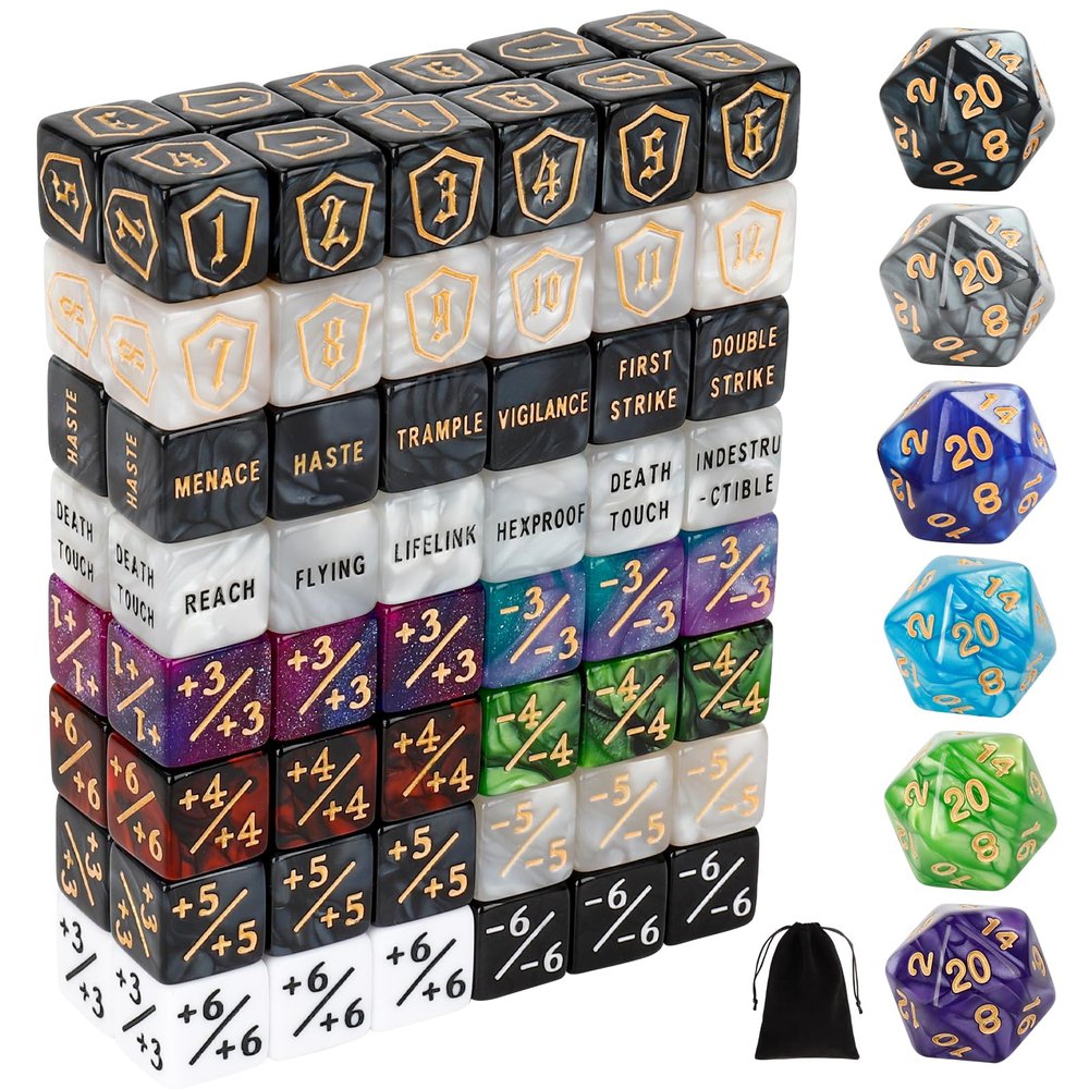 102 Pieces MTG Dice Counters Set Bulk Ability Keyword Tokens Shield Life Counters 6 Sided Dice for Magic The Gathering TCG Card Gaming Accessories