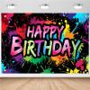 Avezano Neon Happy Birthday Banner Graffiti Happy Birthday Party Backdrop Decorations Glow in The Dark Background Colorful Graffiti Splash Paint Banner Supplies (8x6ft) view 1