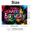 Avezano Neon Happy Birthday Banner Graffiti Happy Birthday Party Backdrop Decorations Glow in The Dark Background Colorful Graffiti Splash Paint Banner Supplies (8x6ft) view 2