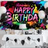 Avezano Neon Happy Birthday Banner Graffiti Happy Birthday Party Backdrop Decorations Glow in The Dark Background Colorful Graffiti Splash Paint Banner Supplies (8x6ft) view 4