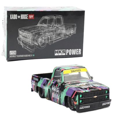 1:64 Diecast Model Car Compatible with Chevy Silverado Kaido HKS V1 Limited Edition by Kaido House x Mini GT KHMG174