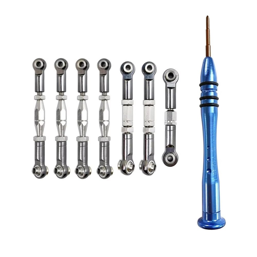 RC Repair Parts for WLtoys 144001 124018 124019 1:14 rc Cars Upgrade Parts Metal Link Servo Tie Rod Steering Rod Kit with Phillips Screwdriver(Gray)