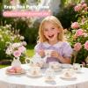 Porcelain Tea Set for Toddlers, Tea Party Set for Little Girls, Pink Floral Teapot Cup Saucer Carry Case, Princess Party Pretend Play Kids Toys, Toddler Girl Birthday Gifts Age 3 - 8 Years Old view 4