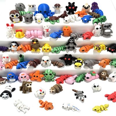 66 Pcs Mini Random 3D Printed Animal Figurines Set, Flexible Articulated Fidget Toys,Surprise 3D Printed Animals Cute Desk Decor, Easter Christmas Party Favors, Classroom Rewards