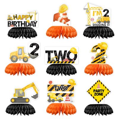 9Pcs Construction 2nd Honeycomb Centerpieces Party Decorations