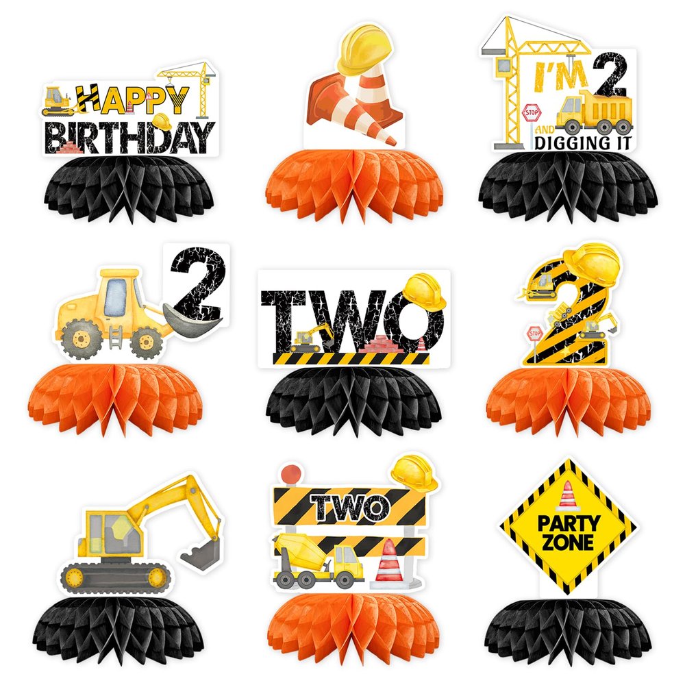 9Pcs Construction 2nd Honeycomb Centerpieces Party Decorations
