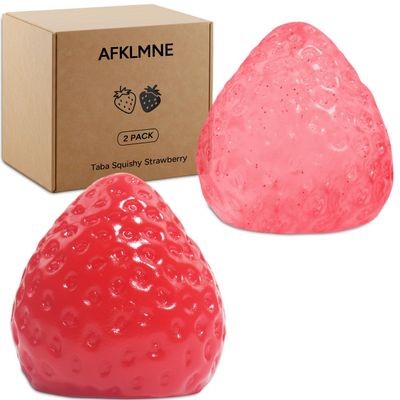 AFKLMNE 2-Pack Taba Squishy Strawberry Sensory Fidget Toys Adults, Anxiety Stress Relief Squeeze Toy, Soft Cute Kawaii Squishys for Desk, School (Red)