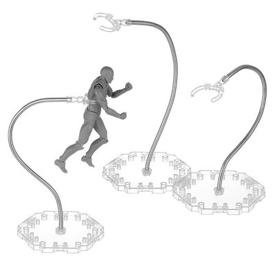 FINGERINSPIRE 3Pcs Adjustable Snake Bones Action Figure Stand Clear Assembly Action Figures Display Holder with Hexagon Base Plastic Model Support Stands Miniature Model Bases for Figures