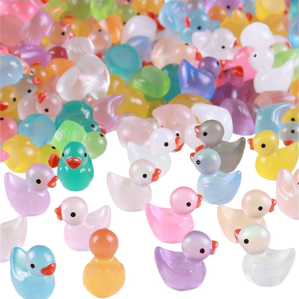 100Pcs Luminous Tiny Ducks, Mini Resin Ducksfor DIY Garden Dollhouse Duck Accessories,Miniature Duck Glow for Micro Landscape Fish Tank Garden Dollhouse DIY Decor