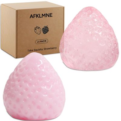 AFKLMNE 2-Pack Taba Squishy Strawberry Sensory Fidget Toys Adults, Anxiety Stress Relief Squeeze Toy, Soft Cute Kawaii Squishys for Desk, School (Pink)