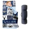 Personalized Toddler Nap Mat for Boys, Custom Name Navy Plaid Sleeping Bag with Pillow and Soft Minky Blanket, Kids Roll Up Nap Mat with Bear and Deer Design for Preschool & Daycare view 1