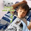 Personalized Toddler Nap Mat for Boys, Custom Name Navy Plaid Sleeping Bag with Pillow and Soft Minky Blanket, Kids Roll Up Nap Mat with Bear and Deer Design for Preschool & Daycare view 2