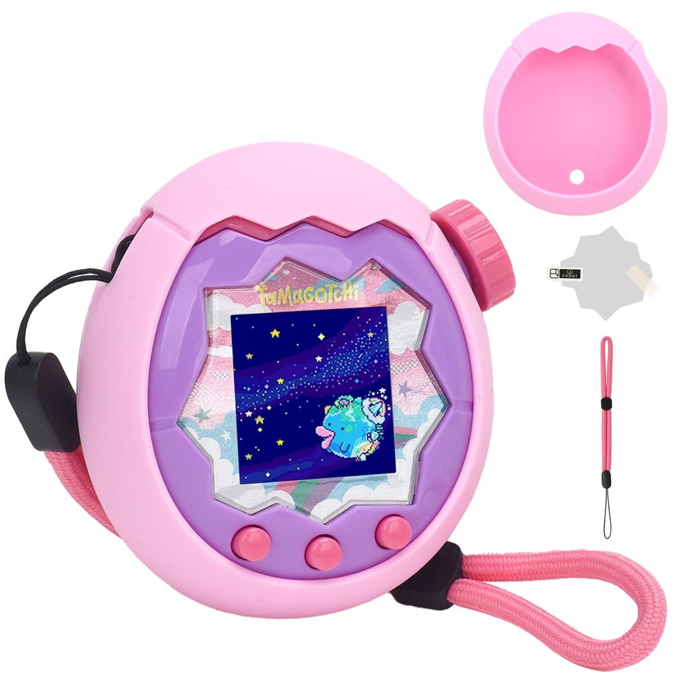 YouKnow Silicone Case for Tamagotchi Paradise Interactive Toy Digital Pet, with Screen Protector and Wrist Strap (Pink)