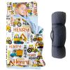 Personalized Car Toddler Nap Mat with Custom Name, Boys Roll Up Sleeping Bag with Pillow and Minky Blanket  Yellow Truck Theme Nap Mats for Preschool & Daycare view 1