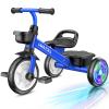 Umatoll Tricycle for Toddlers 2-5 Year Old, Ajustable Toddler Bike Outdoor Toys, Birthday Gift for Boy Girl Age 2-4, Trike with Light up Wheels (Blue) view 1