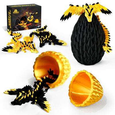 Impossmaker 2PCS 3D Printed Dragon Egg with Dragon Inside, Black and Gold Eggs Articulated Fantasy Fidget Toys, Collectible Mythical Creature Gifts for Adults Teens, Cool Stuff Desk Decor